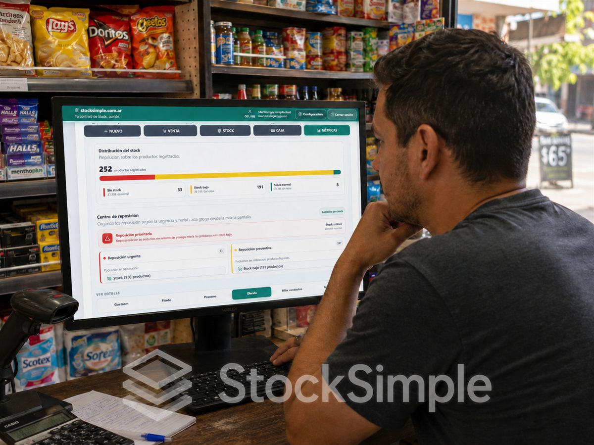 Persona revisando métricas de un kiosco con StockSimple