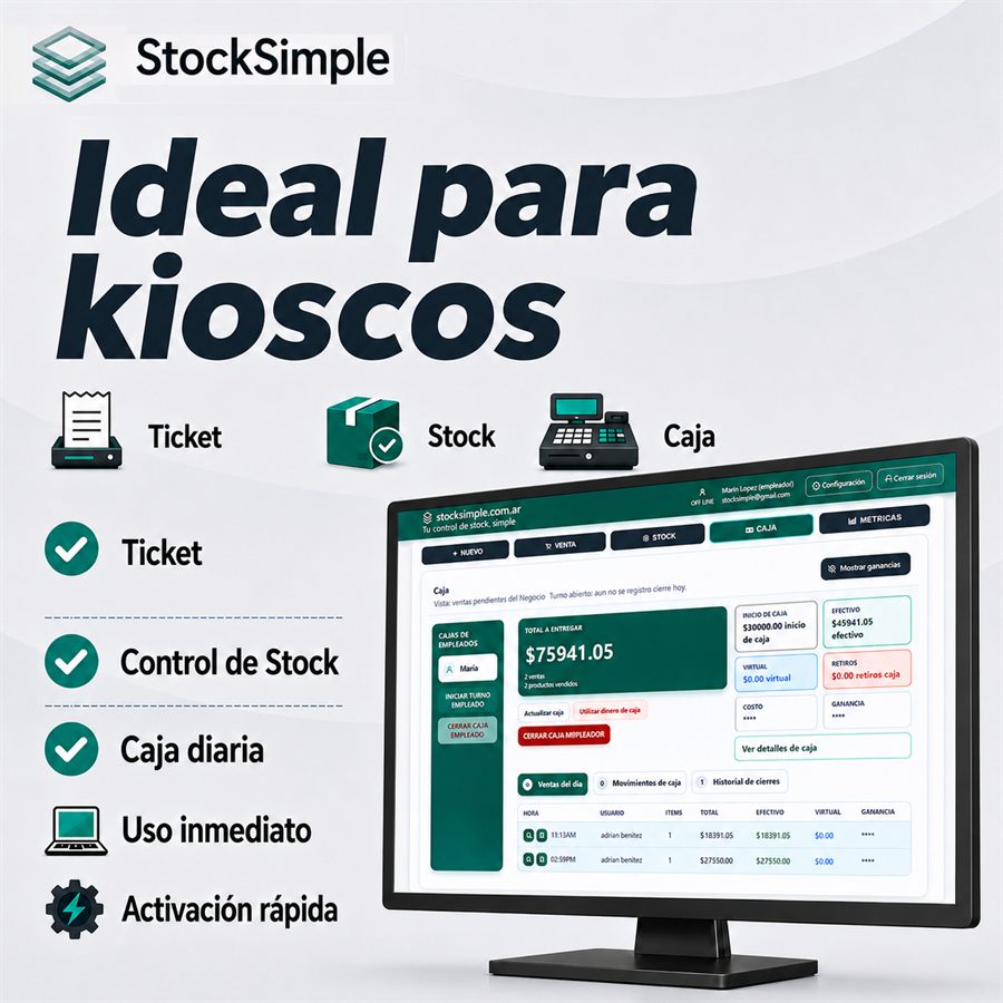StockSimple es ideal para kioscos y pequeños comercios